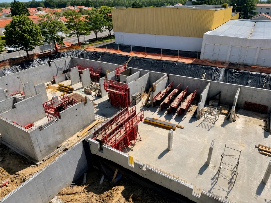 Chantier de construction d'une villa contemporaine haut de gamme, vue extérieure