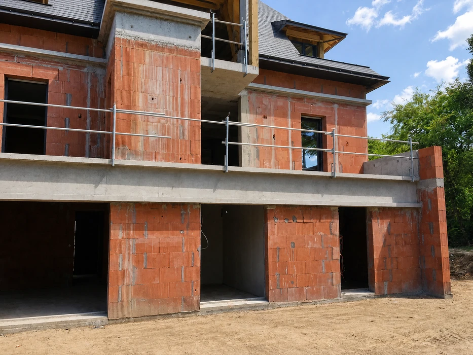 Chantier de construction d'un immeuble résidentiel R+3 en phase de gros œuvre